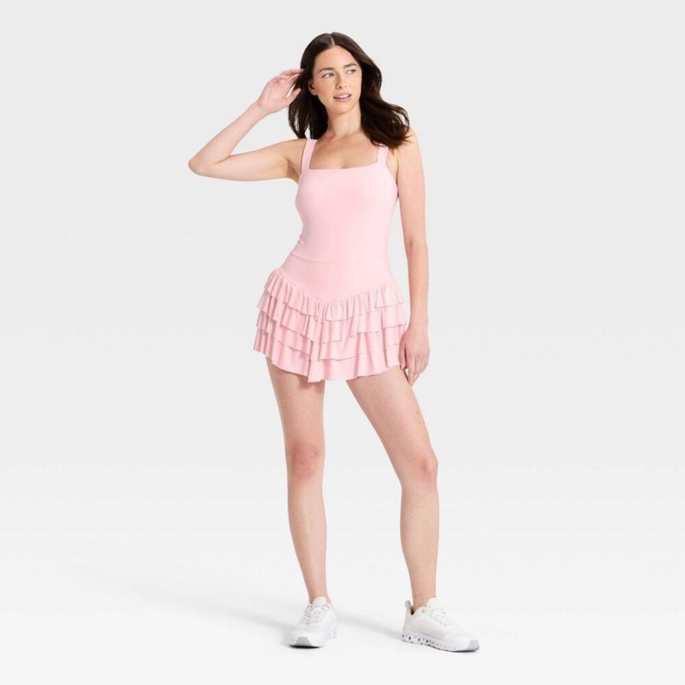 Women's Square Neck Ruffle Dress - JoyLab Rose Pink L - Picture 3 of 5
